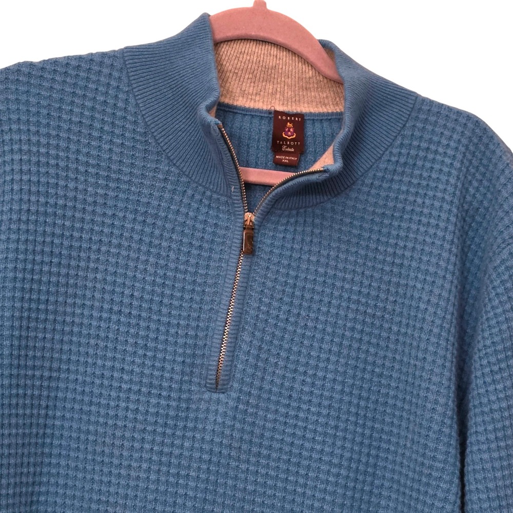 Robert Talbott Estate South Beach 100% Cashmere Quarter Zip Sweater Blue XXL